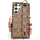 BUSDOG Luxury Leather for Samsung Galaxy S22 Ultra Case with Wristband Strap Anti Drop Protective Designer Case Compatible for Samsung S22 Ultra - 6.8 inch (Brown)