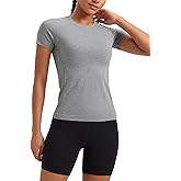 CRZ YOGA Seamless Workout Tops for Women Hip Length - Athletic Running Gym Yoga Short Sleeve Shirts Breathable Crewneck Tees