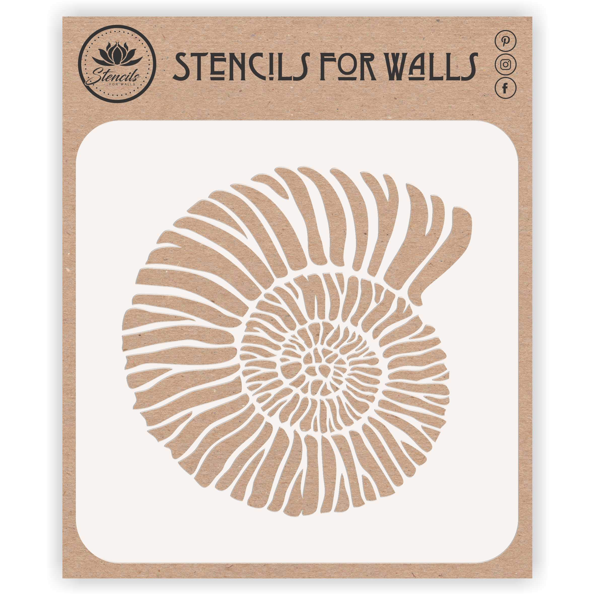 Fossil Shell Stencil, 21.59 x 21.59 cm (L) - Jurassic Nautilus Shell Ammonite Fossil Stencils Template for Painting
