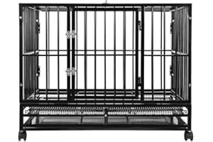 SmithBuilt 48" Extra Large Heavy-Duty Dog Crate Cage - XL Two-Door Indoor Outdoor Pet & Animal Kennel with Tray - Black