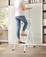 SONGMICS 3-Step Folding Ladder GSL03WT Space-Saving Steel Ladder with Safety view 7