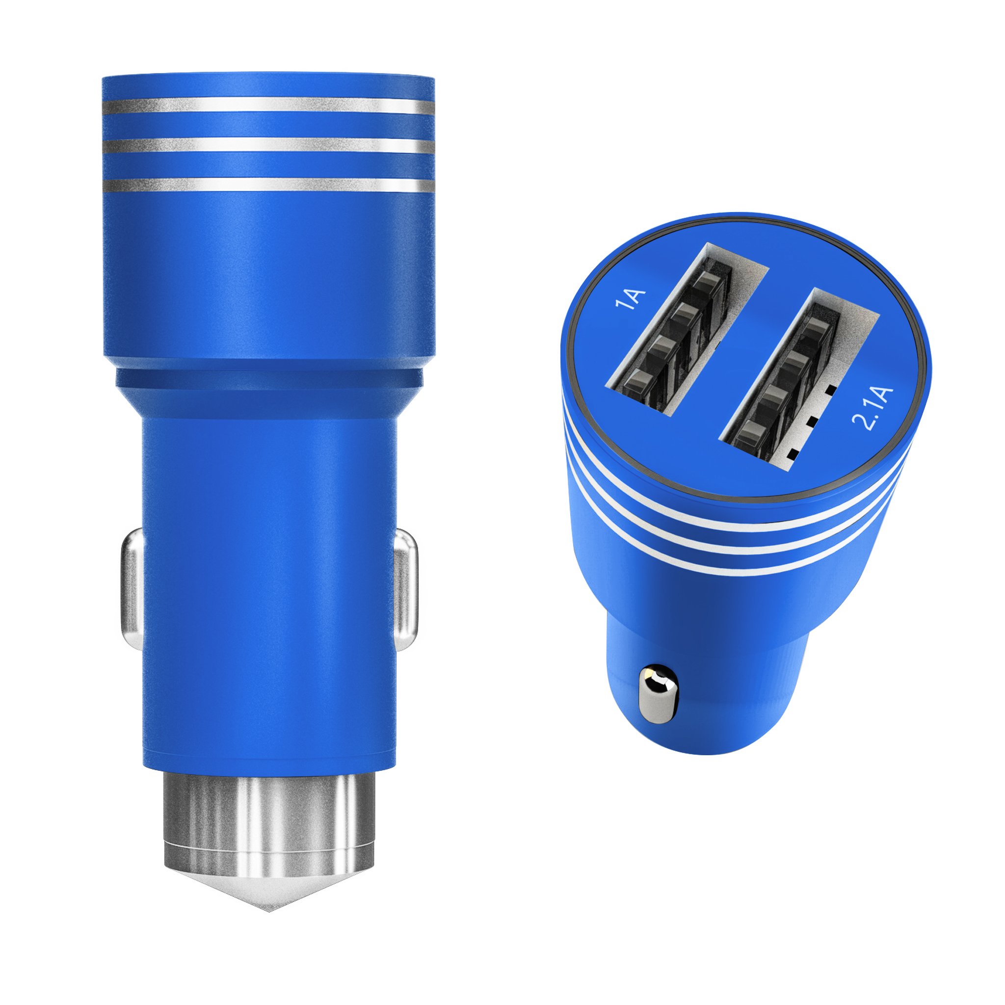 Arc Premier Group USB 2 In 1 Car Charger With Emergency Glass Breaker Hammer | Durable Aluminium Body With 2 Ports For Fast Charging | Compatible With iPhones, Smartphones, mp3 Players, Camera & More (Blue)