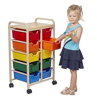 Amazon Com Ecr4kids 10 Bin Rolling Storage Organizer Heavy Duty Mobile Cart Sand And Assorted Industrial Scientific