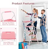 BONTEC 4 Step Ladder with Wide Anti-Slip Pedals Pink 150kg Capacity view 5