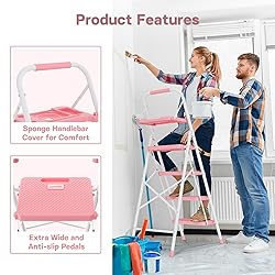 BONTEC 4-Step Ladder, 400lbs Max Load, Folding Step
