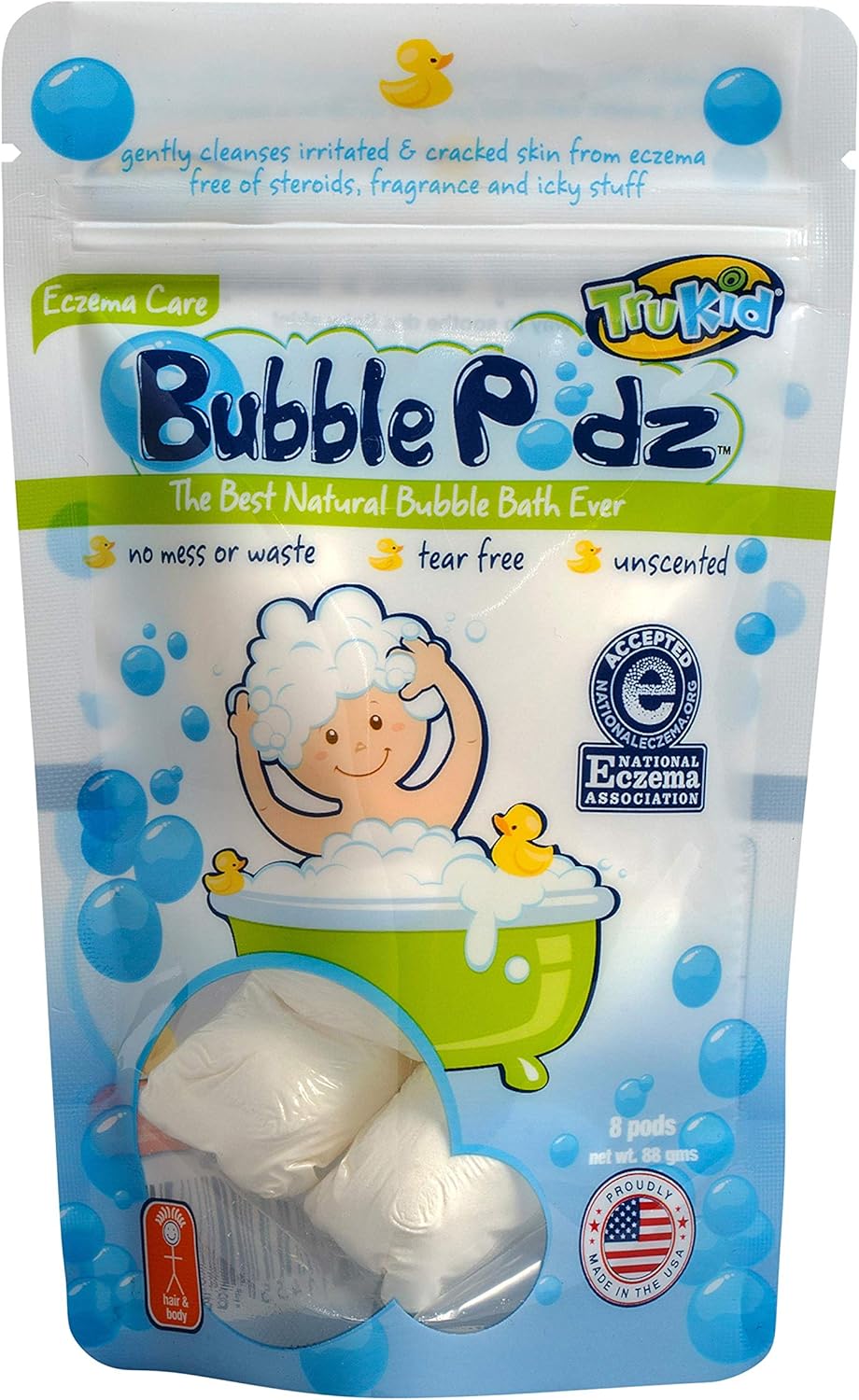 Amazon Com Trukid Bubble Podz 8ct Unscented Natural Kids Toddler Baby Bubble Bath For Sensitive Skin Soothing Skin Eczema Bath Bubbles In Water Soluble Pods Pediatrician Dermatologist Tested Health Personal Care