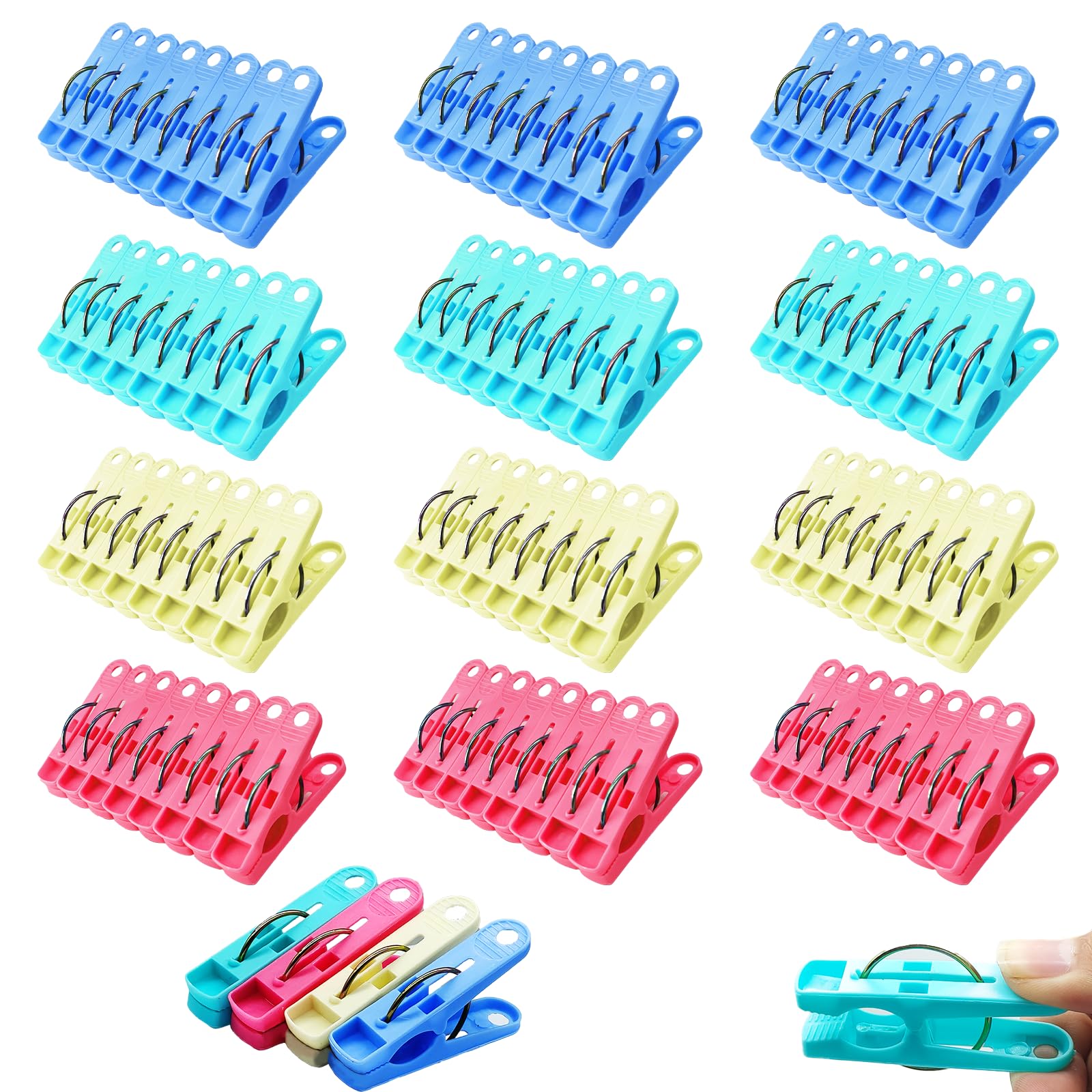 Nadinsta 112 Pcs Clothes Pegs For Washing Line With Durable Spring, 4 Colors Extra Strong Washing Line Non Slip Laundry Pegs, Plastic Clothes Clips For Garden, Sunbeds Sun Loungers Pool Chairs