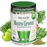 MacroLife Macro Greens Powder 38 Superfood Probiotics Antioxidants Digestive Enzymes & Adaptogen Supplement - Daily Super Green Juice & Smoothie Mix - Non-GMO Vegan Gluten-Free - 10oz (30 Servings)