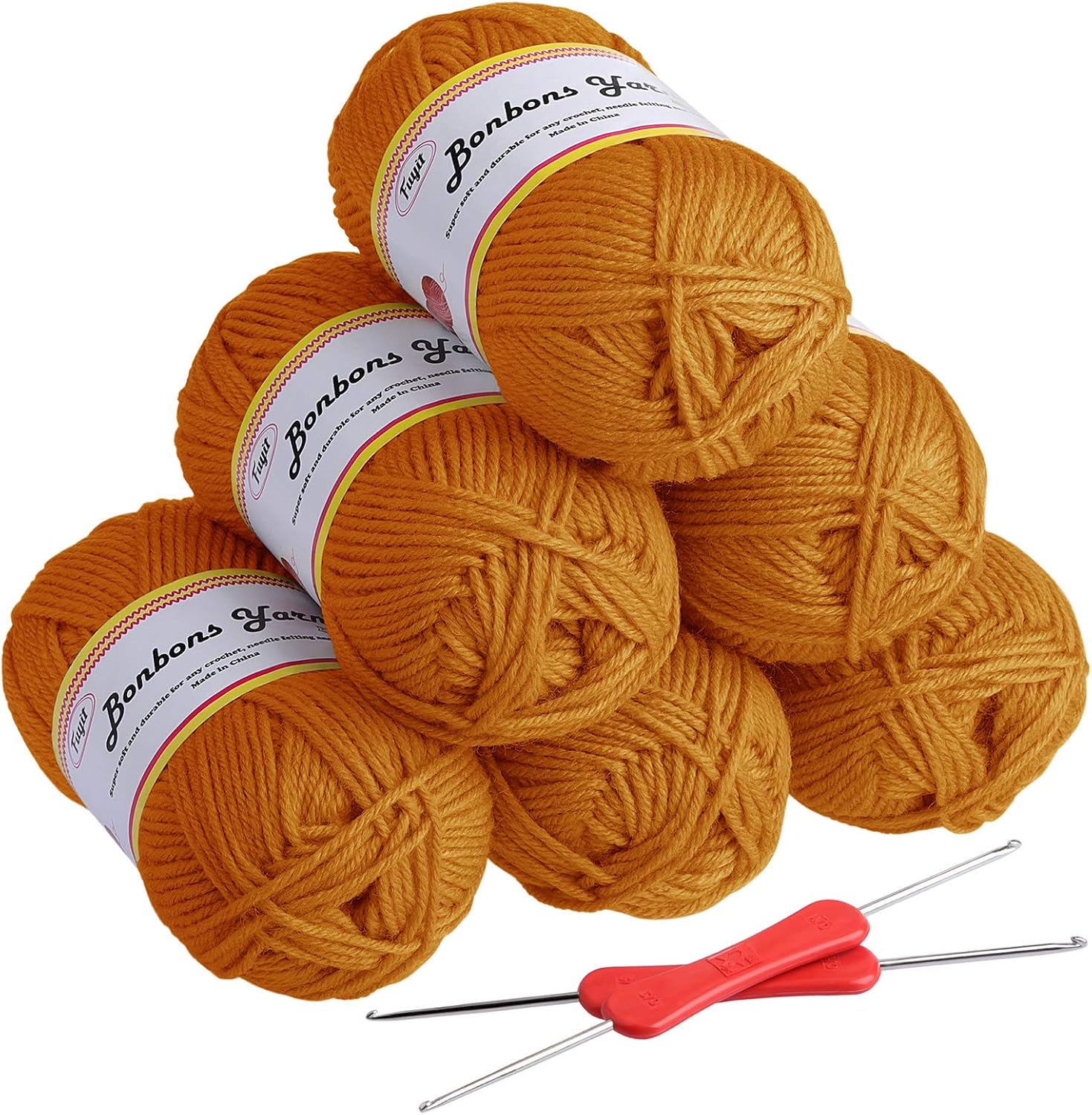 Fuyit Double Knitting Yarn 6x50g 100 Acrylic with 2 Crochet Hooks 600