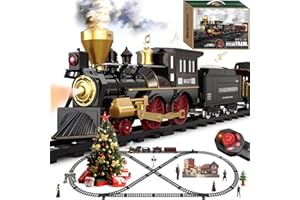 BUBUQE Train Set for Kids Remote Control Train Toys w/Steam Locomotive,Passenger Carriage & Luxury Tracks, Electric Trains w/Realistic Smoke,Sounds & Lights, Christmas Birthday Gift for Boys Girls 3 4 5 6 7