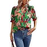 Angashion Women Tops Short Sleeve - Summer Casual V Neck Solid Color Flowy Trendy Tunic Blouses Shirt