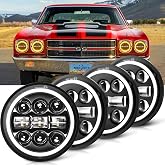 MGLLIGHT 5-3/4 5.75 inch LED Headlight White Amber LED Halo Compatible with Challenger Gran Torino Oldsmobile Cutlass Plymouth Fury Muscle Cars Trucks Angel Eye Headlights, 4 Set