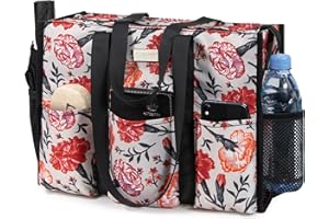 TOPDesign Utility Water Resistant Tote Bag with 13 Exterior & Interior Pockets, Top Zipper Closure & Thick Bottom Support