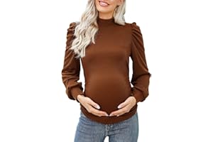 Coolmee Women's Knit Ribbed Maternity Top Mock Neck Long Sleeve Shirts Pregnant Ruched Tunic Pullover Top