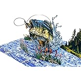 4BO Pop Up Fathers Day Card Fishing, 3D Bass Fishing Birthday Card For Husband, Dad, Men, Dad, Son, Brother, Grandpa; Fish Gilfts for Father's Day, Retirement, Thank You, Retirement