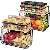 GGIU Magnetic Shelf for Fridge with Wood Lid: 2 Pack Fruit Potato and Onion Storage Bin - Magnetic Spice Rack for Refrigerator & Kitchen Counter - Pantry Organizers and Storage