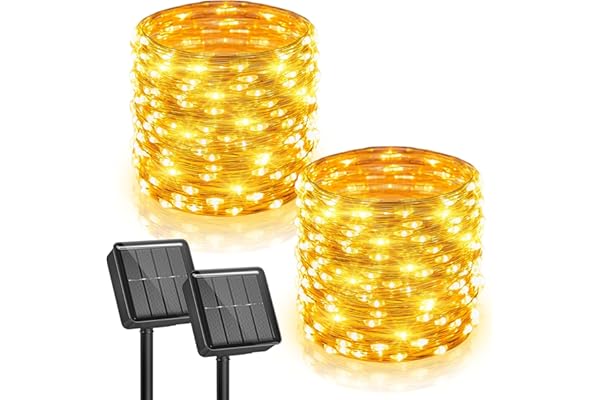 Minetom 2 Pack Solar String Lights, Total 66Ft 200 LED Solar Fairy Lights Outdoor Waterproof with 8 Modes, Twinkle Lights for Outside Patio Yard Tree Party Wedding DIY Christmas Decor (Warm White)