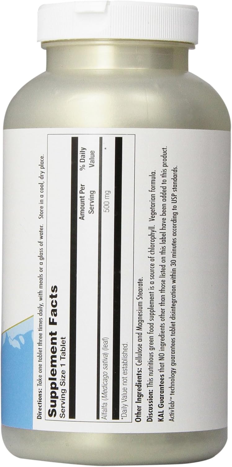 KAL Alfalfa 8 Grain Tablets, 500 mg, 500 Count: Health & Personal Care