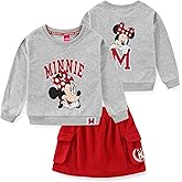 Disney Lilo & Stitch Angel Minnie Mouse Girls French Terry Sweatshirt and Skort Skirt 2 Piece Set for Toddler and Big Kids