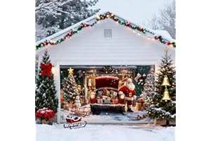 16x7ft Large Red Merry Christmas Garage Door Banner - Santa Claus/Snowman/Elk Design | Indoor Outdoor Garage Door Cover Mural