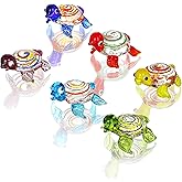 HDCRYSTALGIFTS Set of 6 Handmade Mini Sea Turtle Figurines 1.5'' Hand Blown Sea Animal Collectibles Ornament Art Glass Miniature Decor