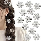 16 Pcs Rhinestone Snowflake Hair Clips Christmas Hair Barrettes Sparkle Silver Hairpins with Pearls Hair Accessories Alligator Clips for Women Winter Holiday Hair Decoration