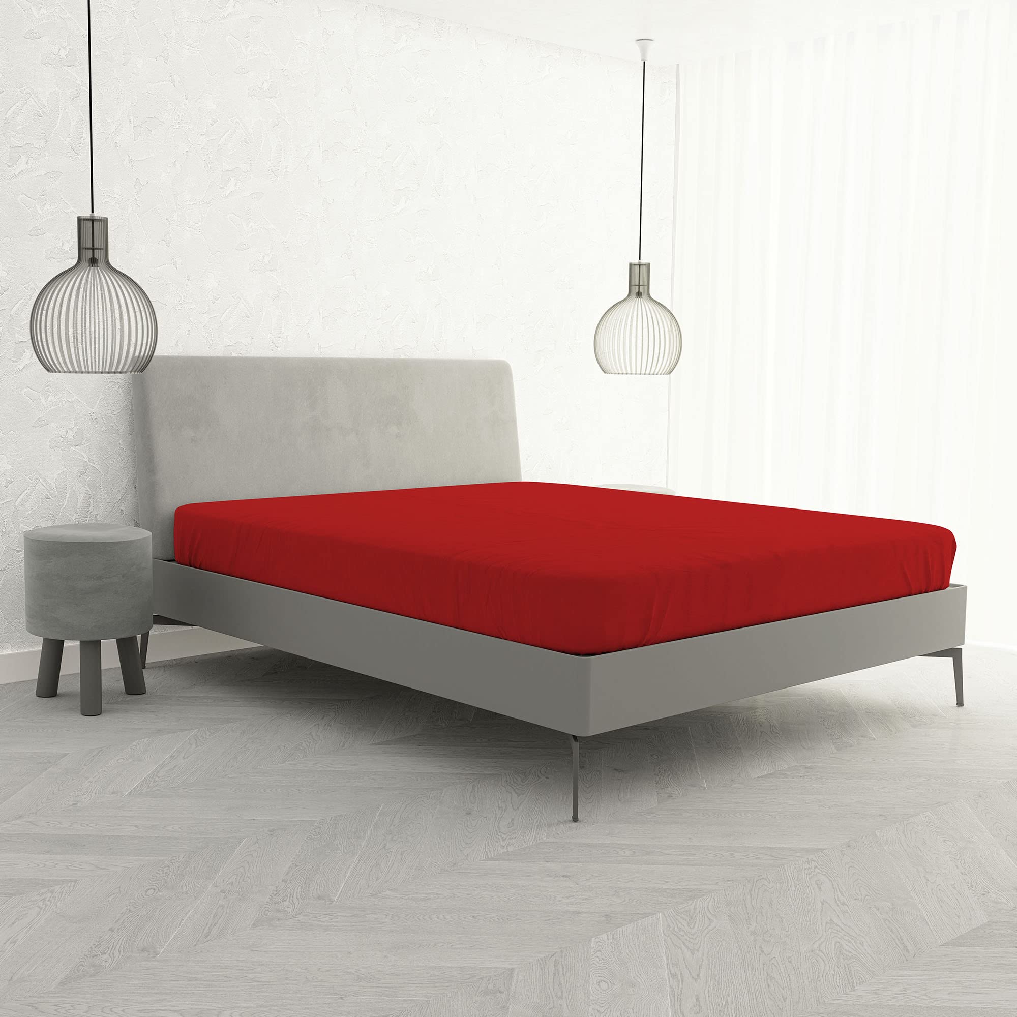 Fitted Sheet with Corners for Double Bed, Cotton, Made in Italy, Bed Linen 170 x 200 cm with Elasticated Corner 25 cm, Red