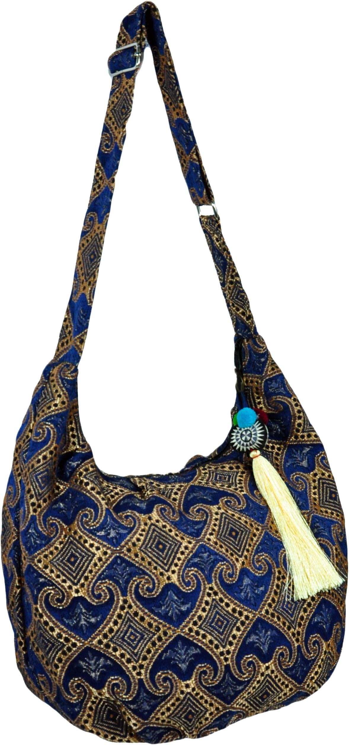 Lanna Native with Adjustable Sling and Key Chain Asian Thai Style Hippie Boho Hobo Handmade Cotton Woven Fabric Sling Shoulder Tote Cross Body Bag From Chiangmai Thailand