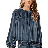Gozoloma Women's Velvet Babydoll Top Long Sleeve Bubble Blouse Pleated Smocked Cuff Dressy Casual Shirt Holiday Party Blouse