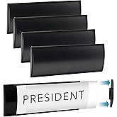 Set of 6 –Sturdy & Elegant Black Aluminum Wall Mount Name Plate Holder, Office Business Door Curved Sign Holder with Adhesive Tape, 8” X 3” - Plastic Film Included, Paper Inserts NOT Included