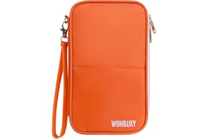 WUHBJJXY Multifunctional, Practical, RFID Family Passport Holder, Travel Wallet (Orange), Travel Document Organizer, Passport Bag, Three-Layer Design, Multiple pockets，Big Storage