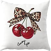 JMICPTUB Coquette Leopard Bow Cherry Pillow Covers 18x18, Leopard Print Room Decor, Funky Y2K Girly Cheetah Cherry Decorative Throw Pillow Covers for Girls Bedroom Dorm Living Room Home