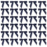 AIMUDI Navy Blue Satin Ribbon Twist Tie Bows 2.5" Pretied Bows Premade Craft Bows for Treat Bags Cake Pop Gift Wrapping Basket Wedding Favors Cookie Candy Bagging Baby Shower - 50 Counts