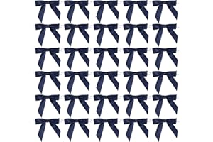 AIMUDI Navy Blue Satin Ribbon Twist Tie Bows 2.5" Pretied Bows Premade Craft Bows for Treat Bags Cake Pop Gift Wrapping Basket Wedding Favors Cookie Candy Bagging Baby Shower - 50 Counts