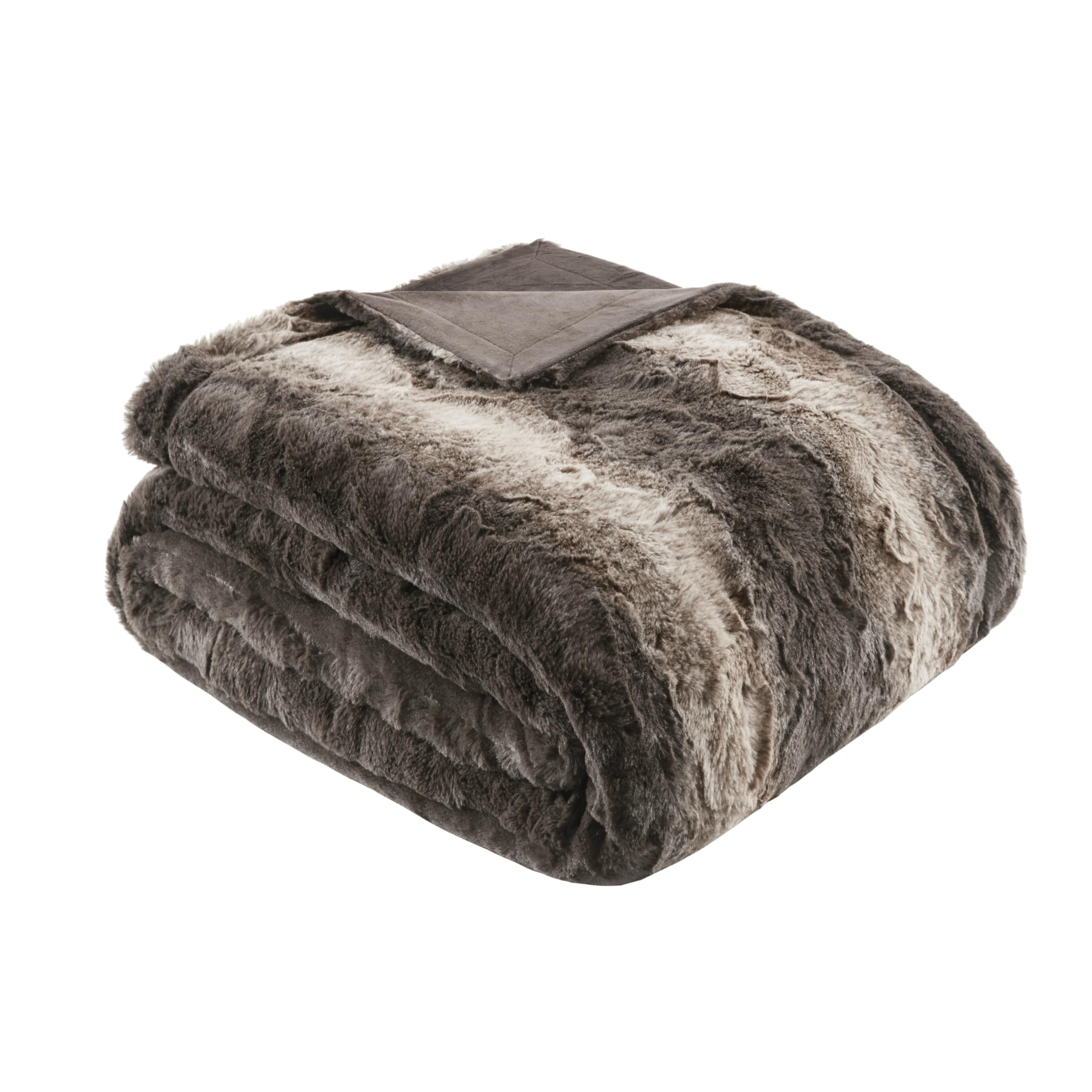 Photo 1 of Madison Park Zuri Soft Plush Luxury Oversized Faux Fur Throw Animal Stripes Design, Faux Mink On The Reverse, Modern All Seasons Blanket for Bed, Sofa Couch, Office, Brown, 60x70"