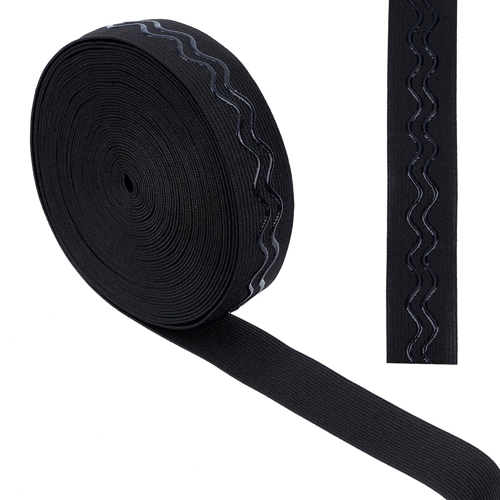 GORGECRAFT 10 Yards 30mm Wide Non-Slip Elastic Ribbon Wave Silicone Elastic Gripper Band Stretch Rubbers Elastic Belt for DIY Garment Sewing Crafts Sports Shorts Accessories, Black