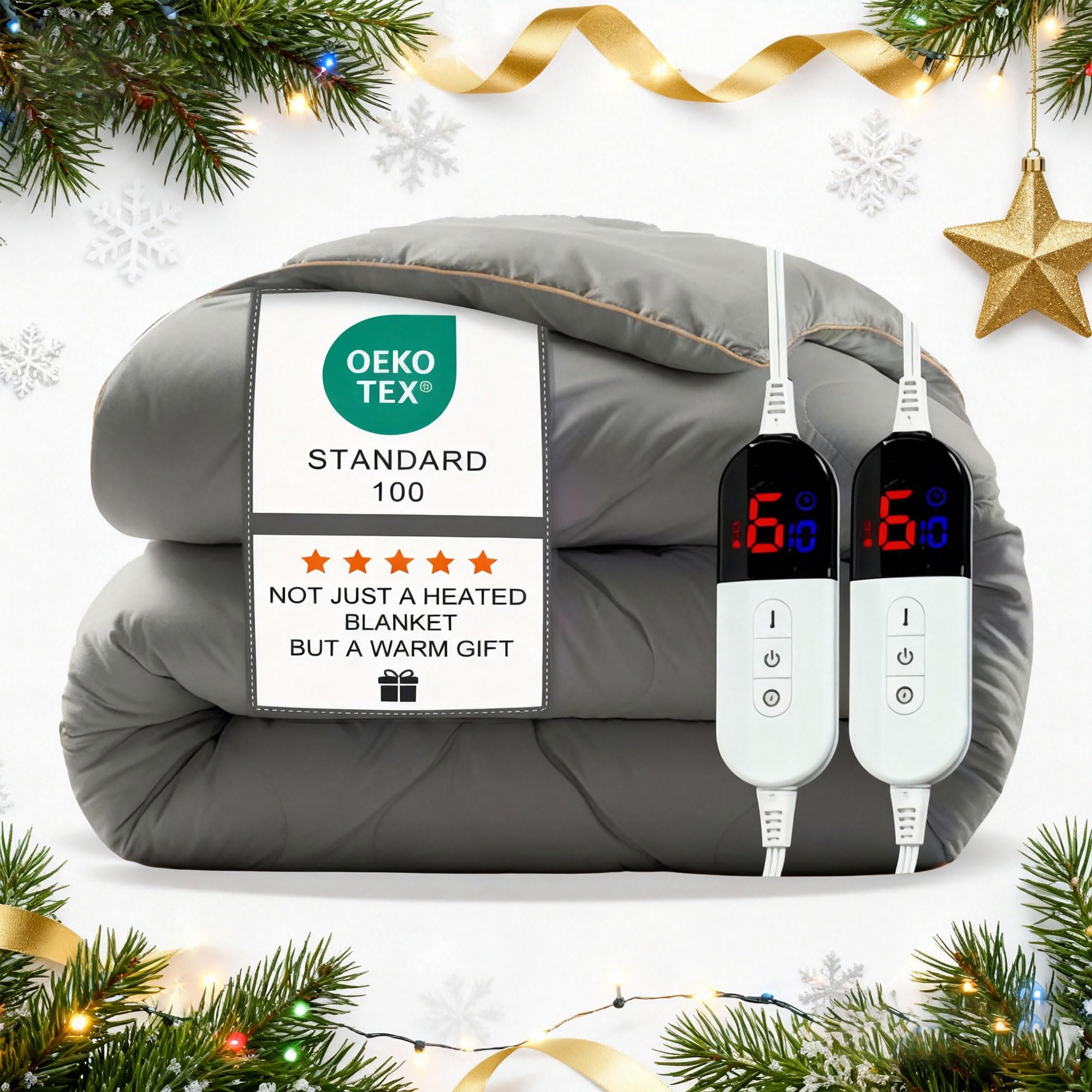 Photo 1 of AEPINBH Electric Blanket Queen Size - Dual Control Heated Blanket Queen Size, Fast Heating with 10 Time Settings & 6 Heat Settings, Warm Gift (Gray, Queen/Full 90" x 90")