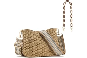 WEIMZC Women's Summer Straw Braided Shoulder Crossbody Bag with Tassel Chain, Adjustable Shoulder Straps Woven Beach Handbag