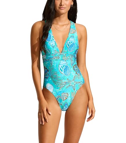 Seafolly Women's Active Deep V Plunge Maillot One Piece Swimsuit