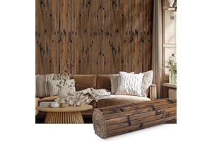 FONUNO Bamboo Wall Panel for Interior Decoration Bamboo Pole Wrap Roll Natural Wainscoting Paneling Decorative Wall Slat Covering for Living Room, Bedroom, Office (16 Inch x 96 Inch, Dark Burned)