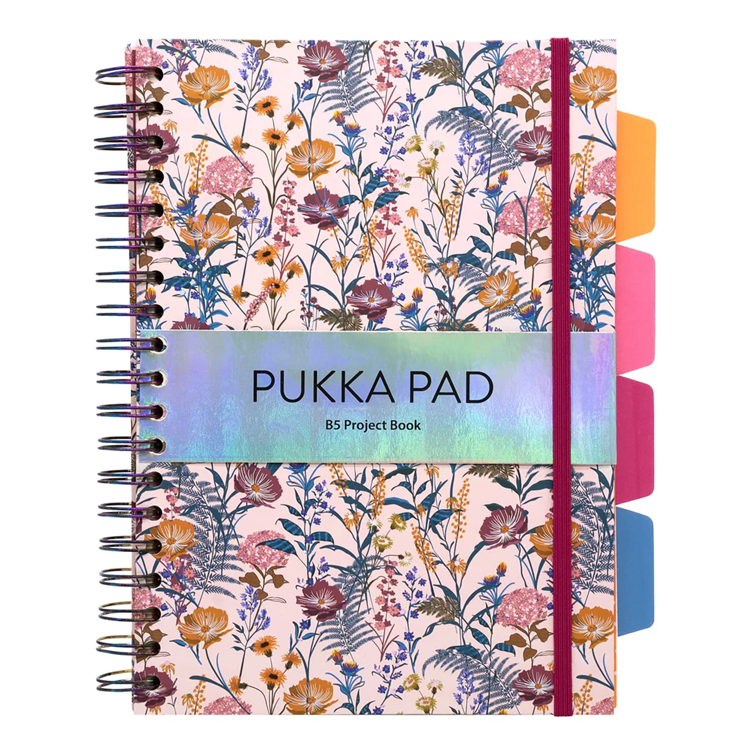 Pukka Pad Bloom B5 Project Book – Wirebound Notebook with 4 Repositionable Dividers with Tabs for Organisation and Personalisation – 200 Pages, 100 Sheets of 80GSM Paper, Cream