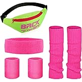 SATINIOR 80s Women Workout Outfit Neon Leg Warmer Headband Wristbands Fanny Pack Set 80s Accessories for Yoga Running