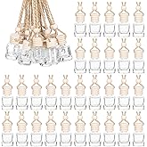 30Pcs 8ml Hanging Car Air Freshener Diffuser, Refillable Clear Glass Essential Oil Fragrance Perfume Diffuser Bottle Pendant Empty Bulk, Glass Vials with Wooden Caps & Hanging String