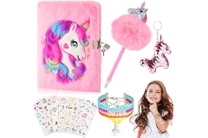 Toyjolka Plush Unicorn Diary with Lock and Keys for Girls 6-12, Fuzzy Journal Secret Diary Hardcover with 160 Pages Unicorn Gifts Birthday Gifts for 6 7 8 9 10 11 12 Year Old Girls