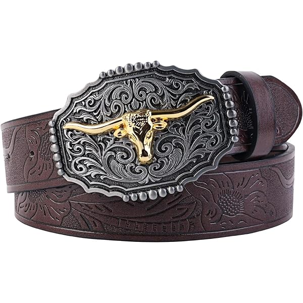 TRIWORKS Western Belts - Cinturón De Vaquero Para Hombre Y Mujer, Cinturón De Cuero Con Hebilla De País Occidental En Relieve Para Jeans