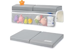 URMYWO Bath Kneeler and Elbow Rest Pad Set - 1.5" Thick Baby Bath Kneeler Pads with Toys Organizer, Anti-Slip Cozy Knee & Arm Support Bathtub Mat, Quick Dry Kneeling Pad for Baby Bath Time