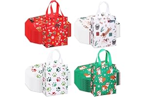 Wesnoy 48 Pcs Christmas Dog Gift Bags Bulk 10 x 8 x 4 Inch Paw Prints Reusable Non Woven Christmas Party Favors Goodies Bags Puppy Candy Treat Totes with Handles for Holiday Pet Animal Party Supplies