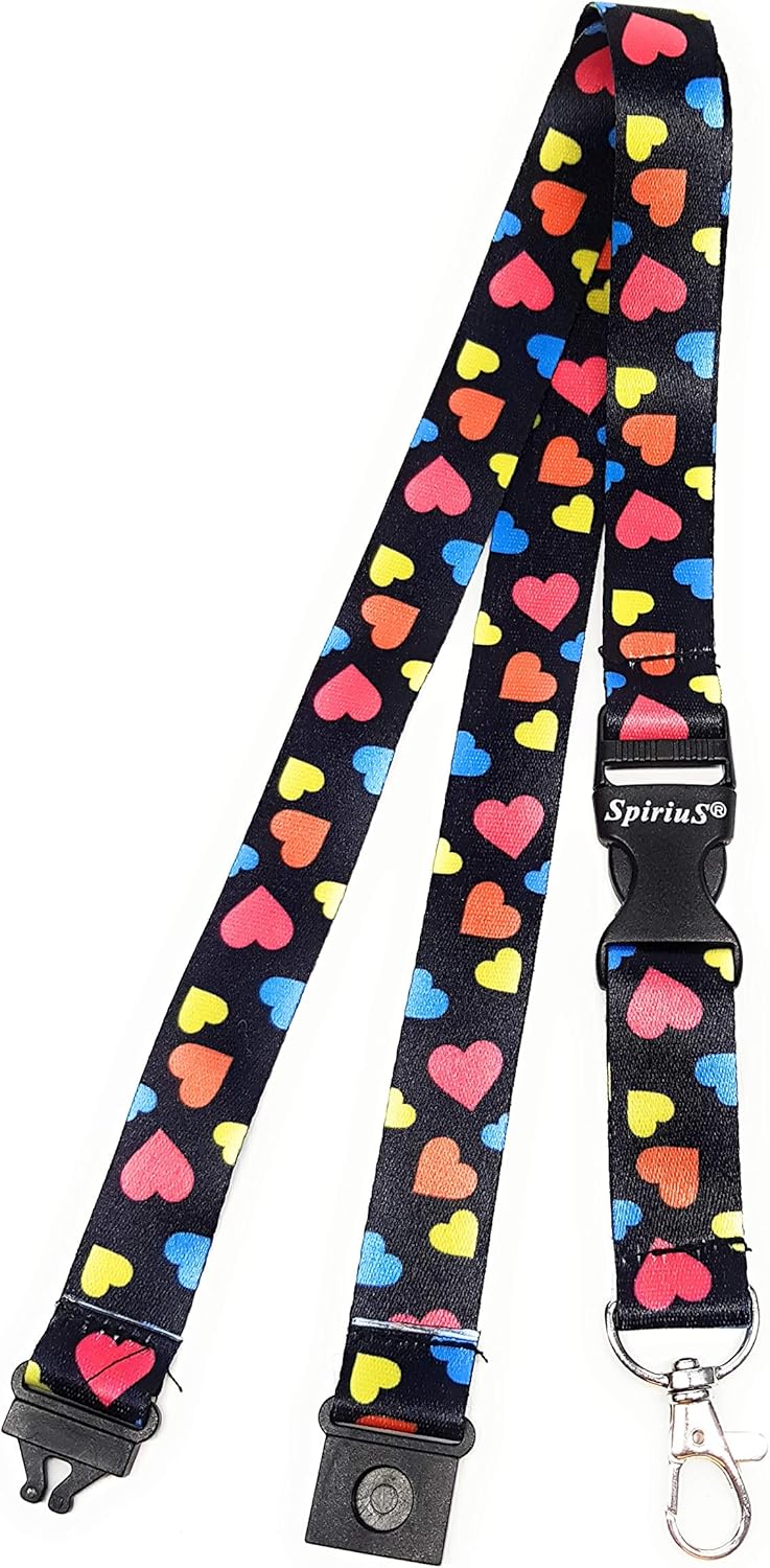 Lanyard neck strap for id card badge holder with safety clip breakaway 2cmx43cm SpiriuS (Multi Hearts), Multicolor, 5 7/8 - Image 5