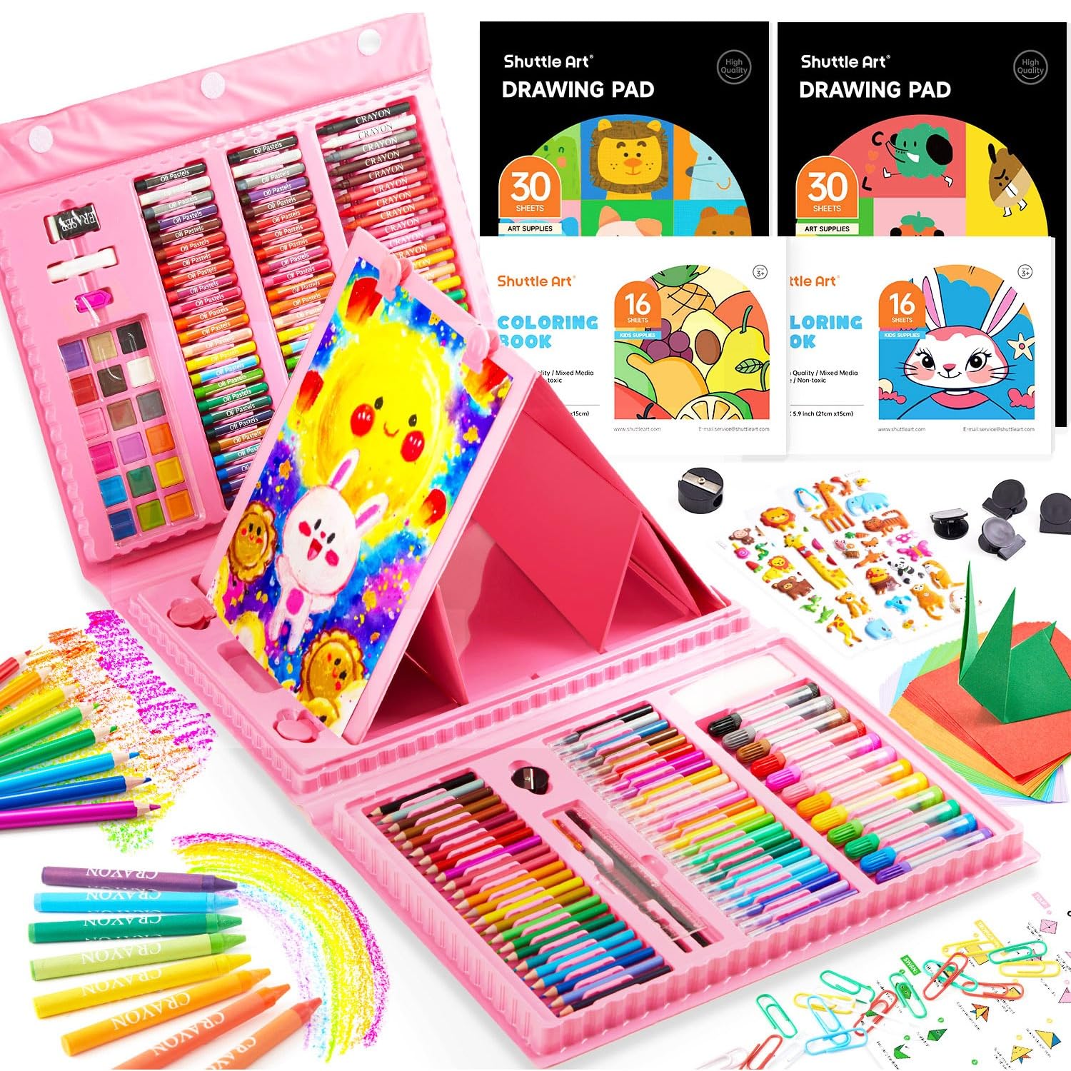 Shuttle Art 335-Piece Art Set for Kids, Ages 6-12 - Includes Colouring Books, Pencils, Pastels, Crayons, Watercolours, Markers & Drawing Set