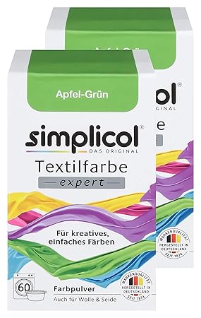 Simplicol Textilfarbe expert Apfel-Grün 1714, 2er Pack: Farbe für kreatives, einfaches Färben in der Waschmaschine oder manue